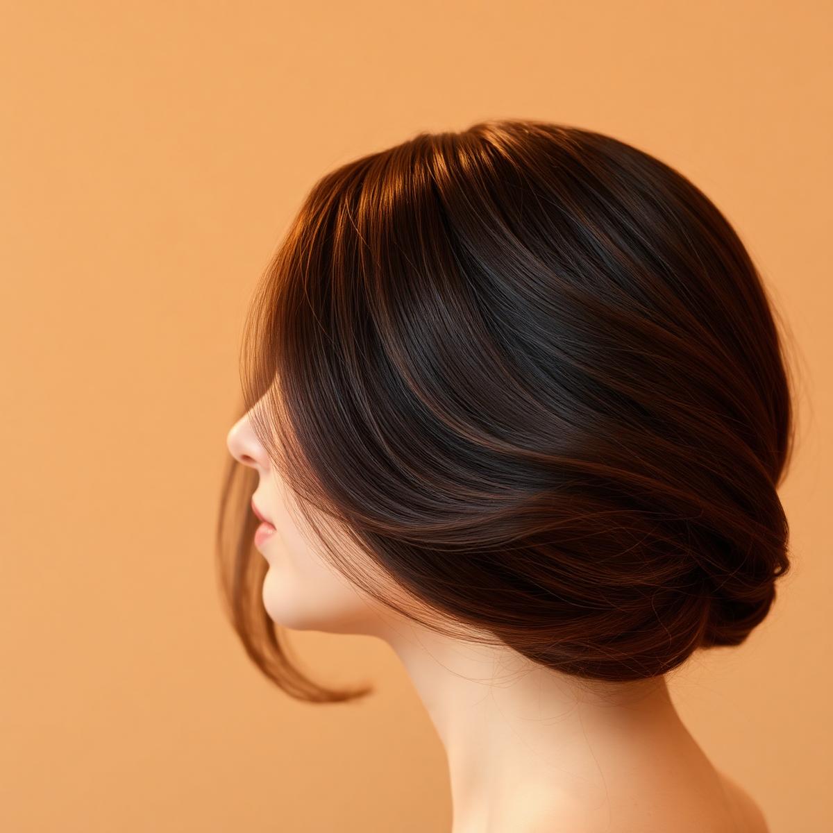 Glossy styled hair in warm light