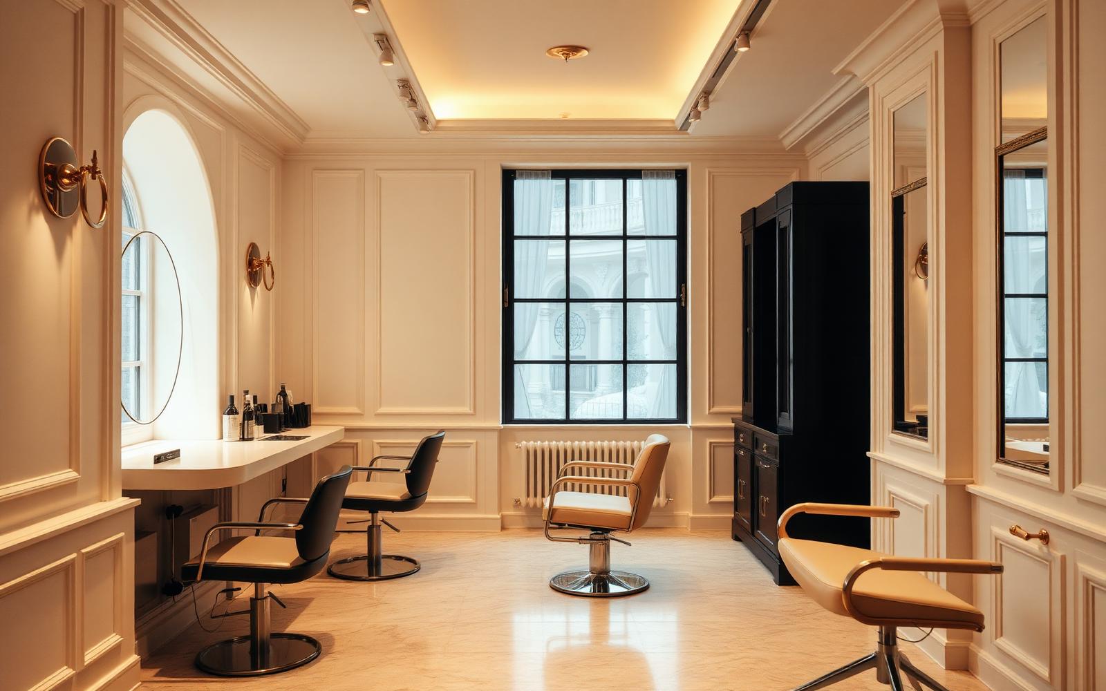 Warm, elegant salon interior used for the Maison Lior concept